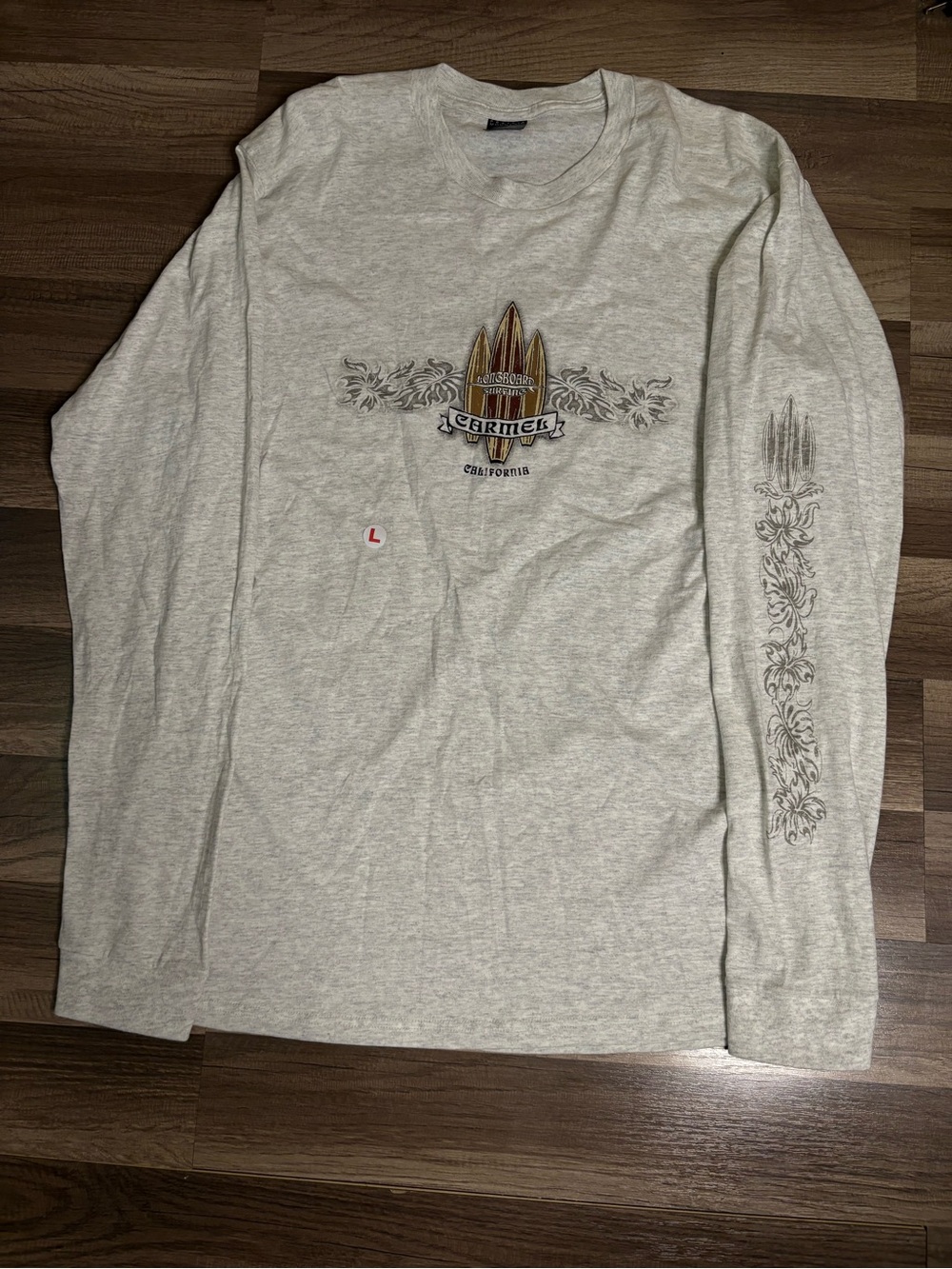 Granite Mountain Carmel California Surf Graphic Gray Men's L Long Sleeve Tee
